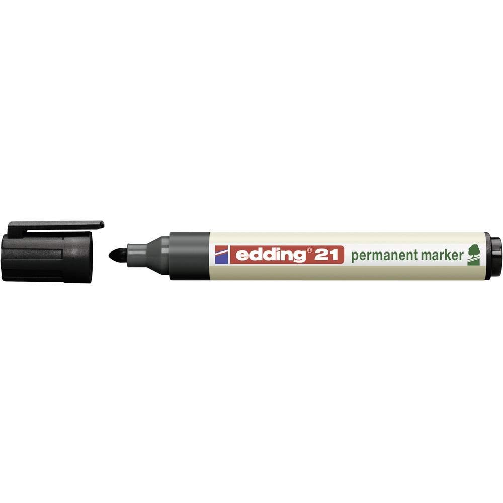 edding 21 EcoLine marcador permanente - negro - 1 rotulador - punta redonda 1,5-3mm - indeleble de secado rápido - resistente al agua y los borrones - cartón, plástico, madera, metal, tela - universal