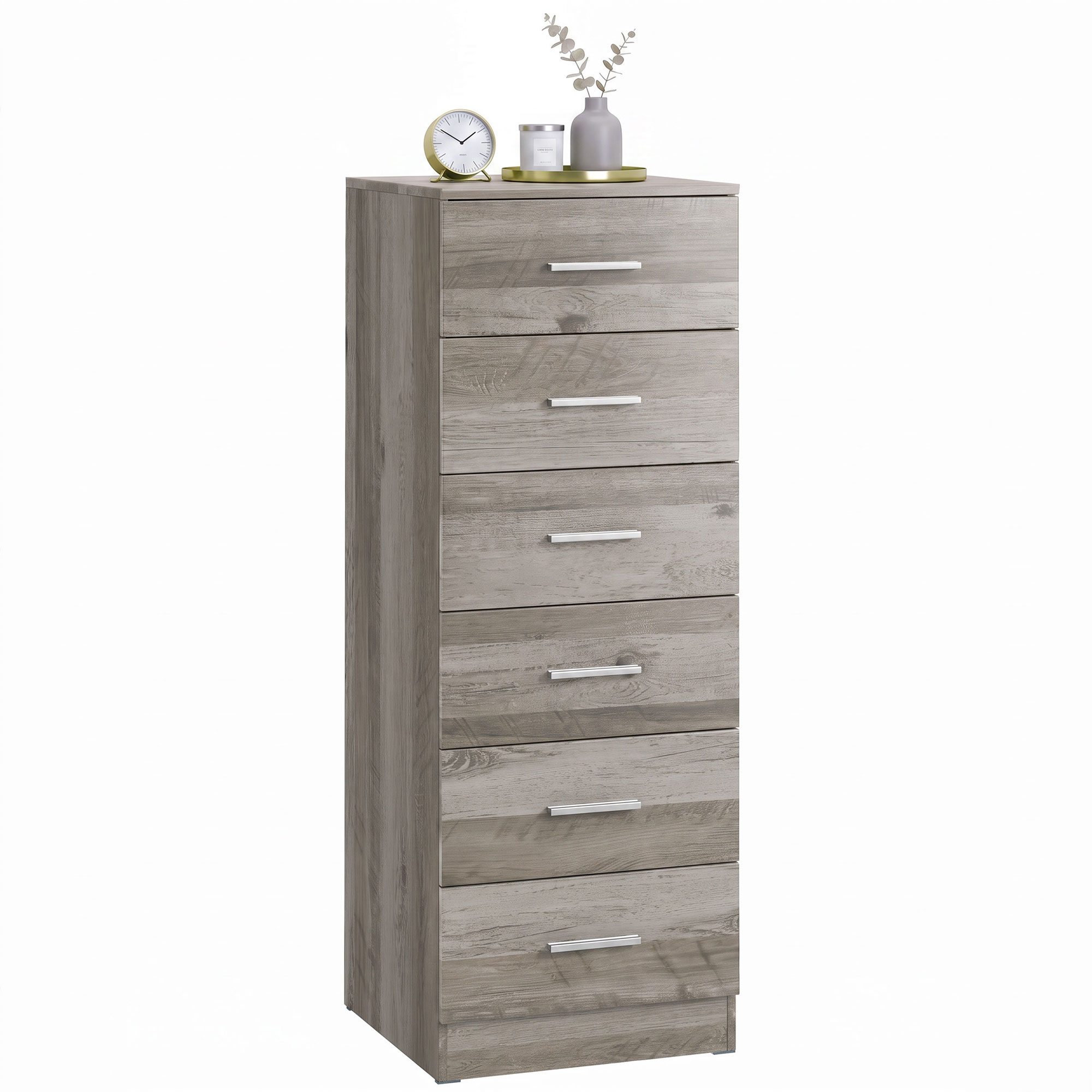 HOMCOM Cómoda de 6 Cajones, Cajonera para Dormitorio Alta y Estrecha, Sinfonier para Salón, Vestidor, Entrada, 40x40x110 cm