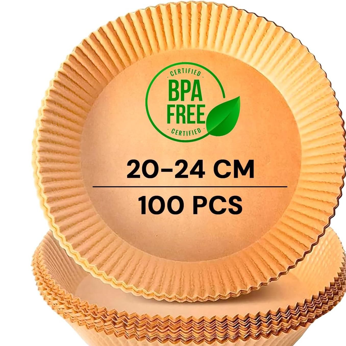 Papel para Freidora de Aire 100 Unidades Compatible con Todas las Marcas 20cm y 24cm Antiadherente, Biodegradable CRISCOLOR