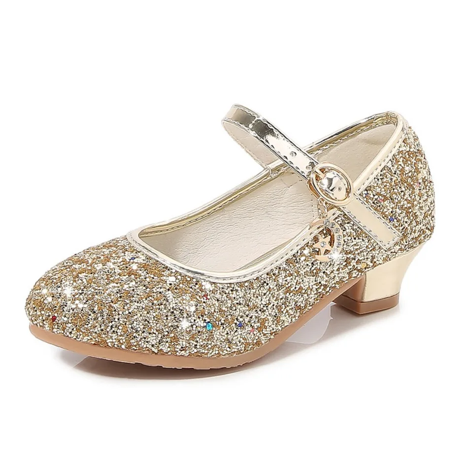 TK Zapatos De Talla Alta Para Niñas Sandalias De Cristal Plateado Con Hebilla Moda Zapatos De Princesa Para Danza Y Actuaciones Material De Cuero