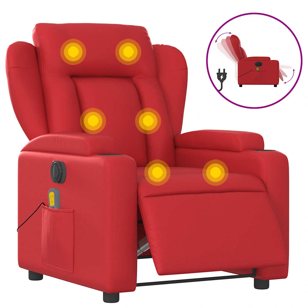 vidaXL Sillón de masaje reclinable eléctrico de cuero artificial rojo