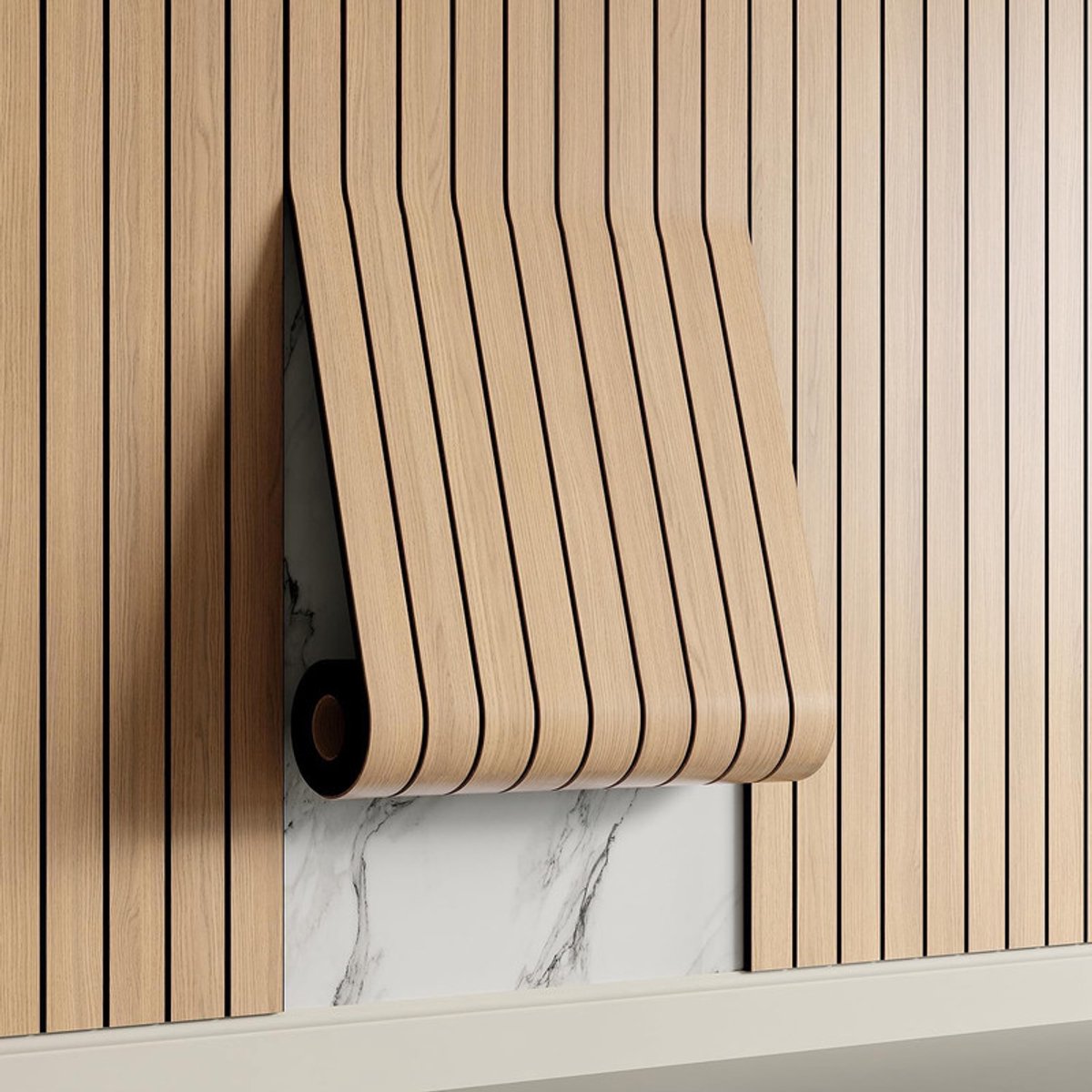 Panel de pared 3D autoadhesivo - 2 piezas - Aspecto de madera ahumada - PVC - 300x40 cm - Para pared y techo - Insonorizado
