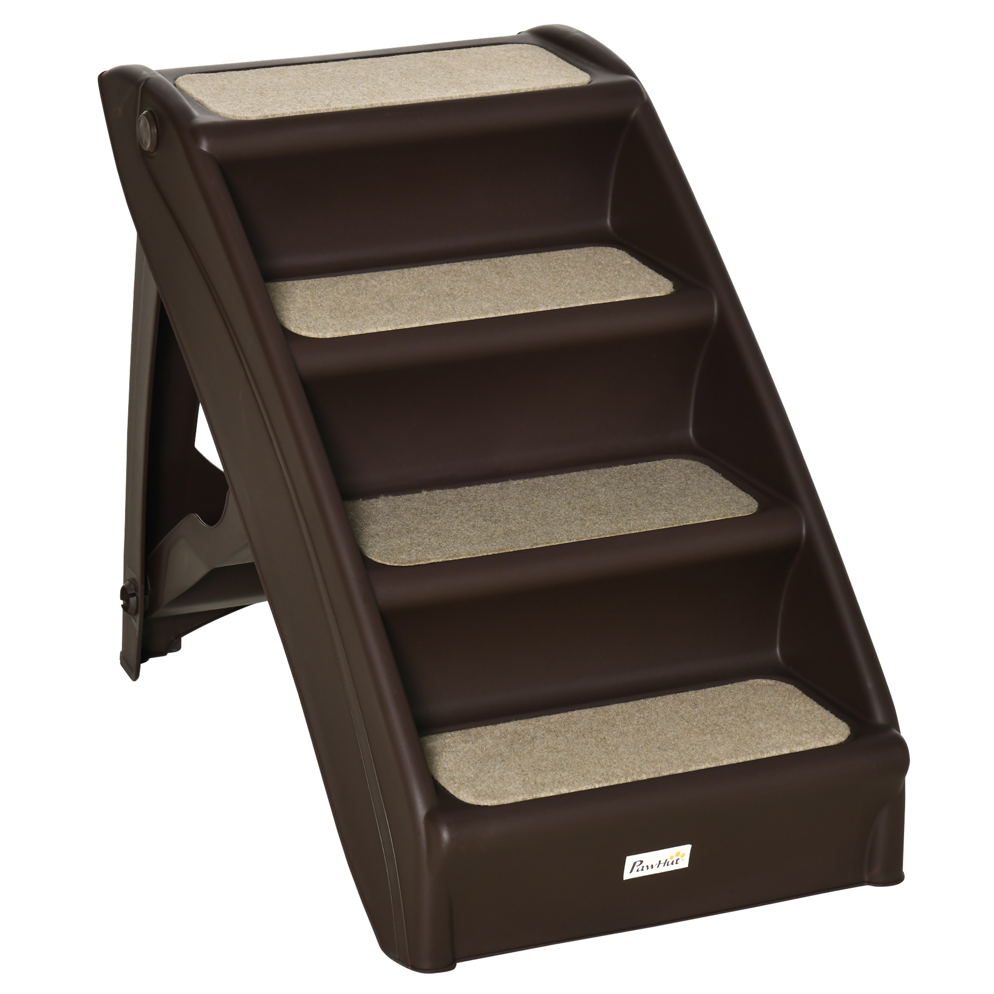 PawHut Escalera Plegable para Mascotas de 4 Peldaños Escalón para Perros Gatos Portátil con Alfombras Antideslizantes para Cama Sofá Carga 20 kg 62x38x49,5 cm Gris