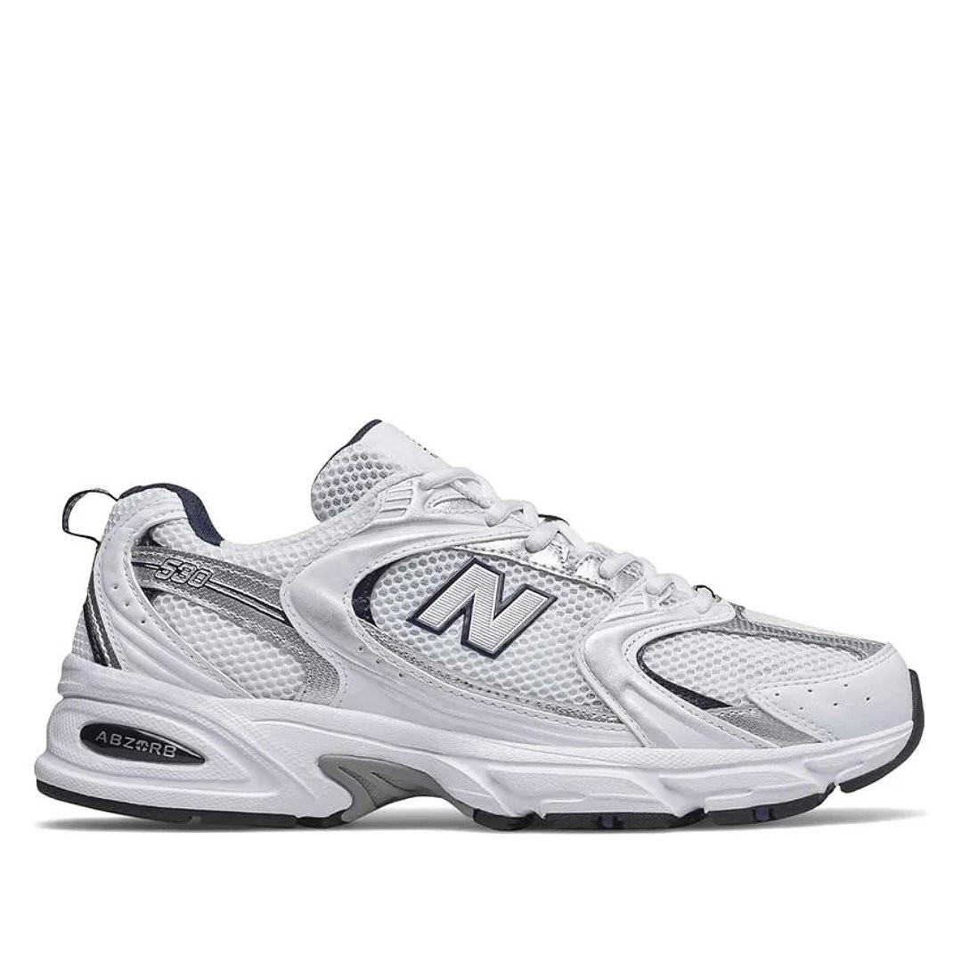 Zapatillas deportivas New Balance 530 de hombre blancas con detalles negros y amortiguación ABZORB