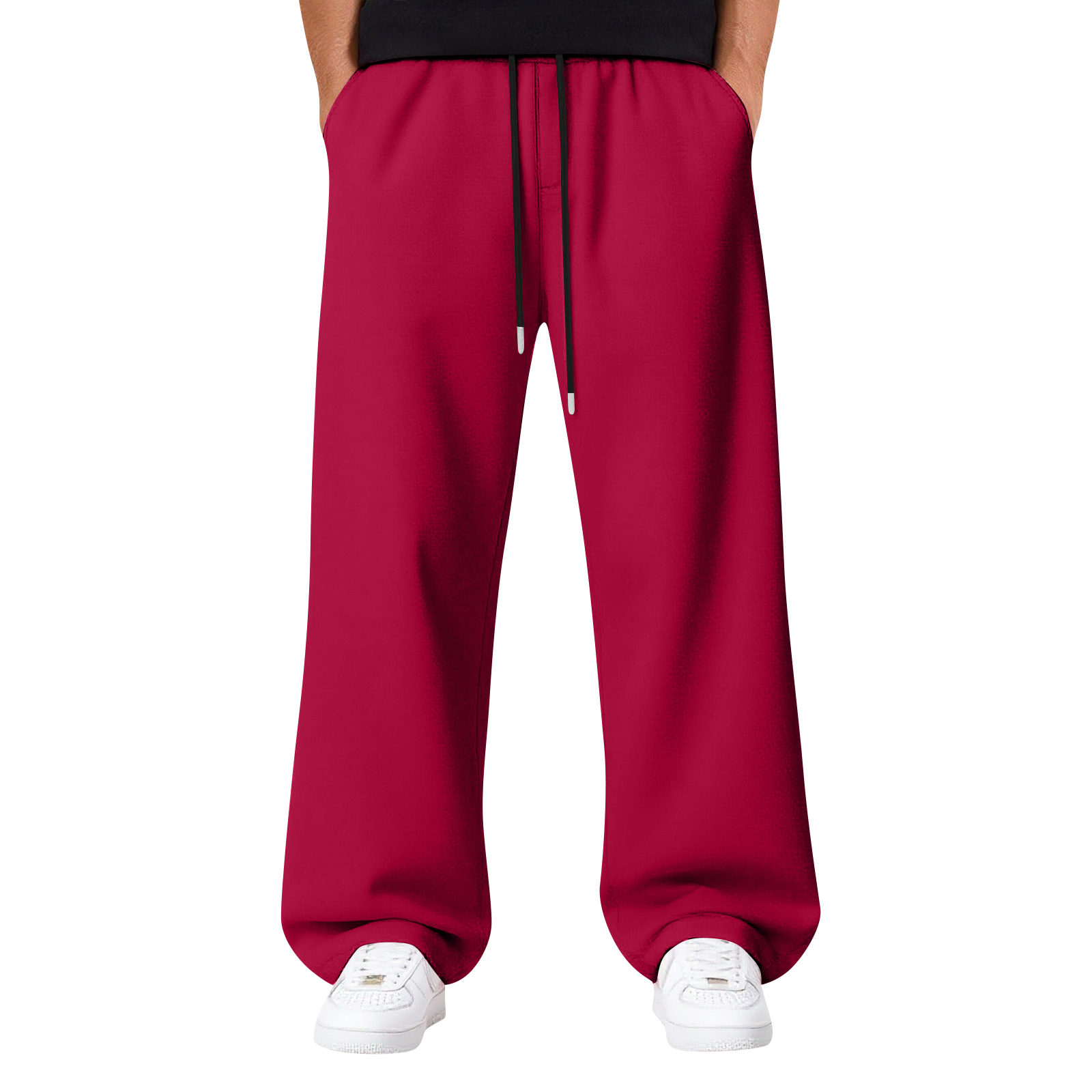 TK Pantalones Casuales Para Hombre Con Cintura Elástica Y Pierna Ancha De Color Sólido Pantalones De Sudor Transpirables Y Cómodos Para Todas Las Estaciones