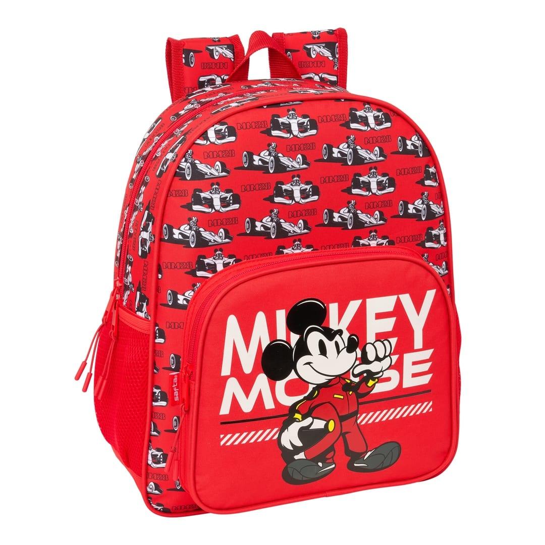 SAFTA | Mochila Escolar Adaptable a Carro Mickey & Friends Racing para Niño y Niña, Espalda y Hombreras Acolchadas Ergonómicas, Bolsillo Frontal y Laterales, Talla Única, Licencia Oficial Disney