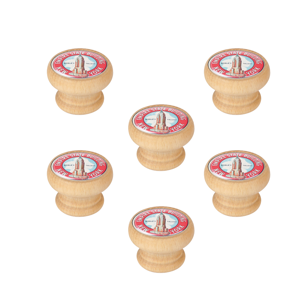 6 Un. Pomo TIRADOR Mueble Vintage Retro madera tinte natural NEW YORK - Diámetro 40MM
