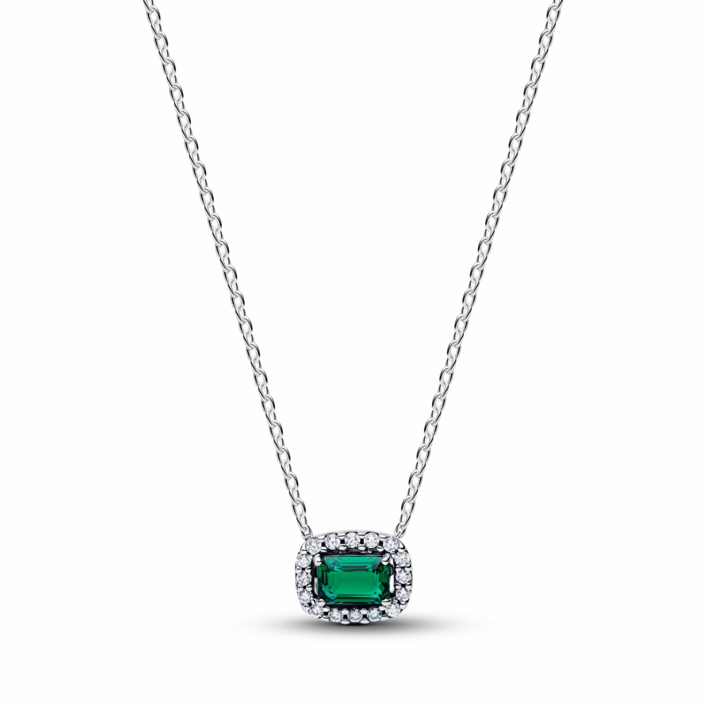 Collar Pandora Halo Rectangular Verde Brillante 394503C01-45