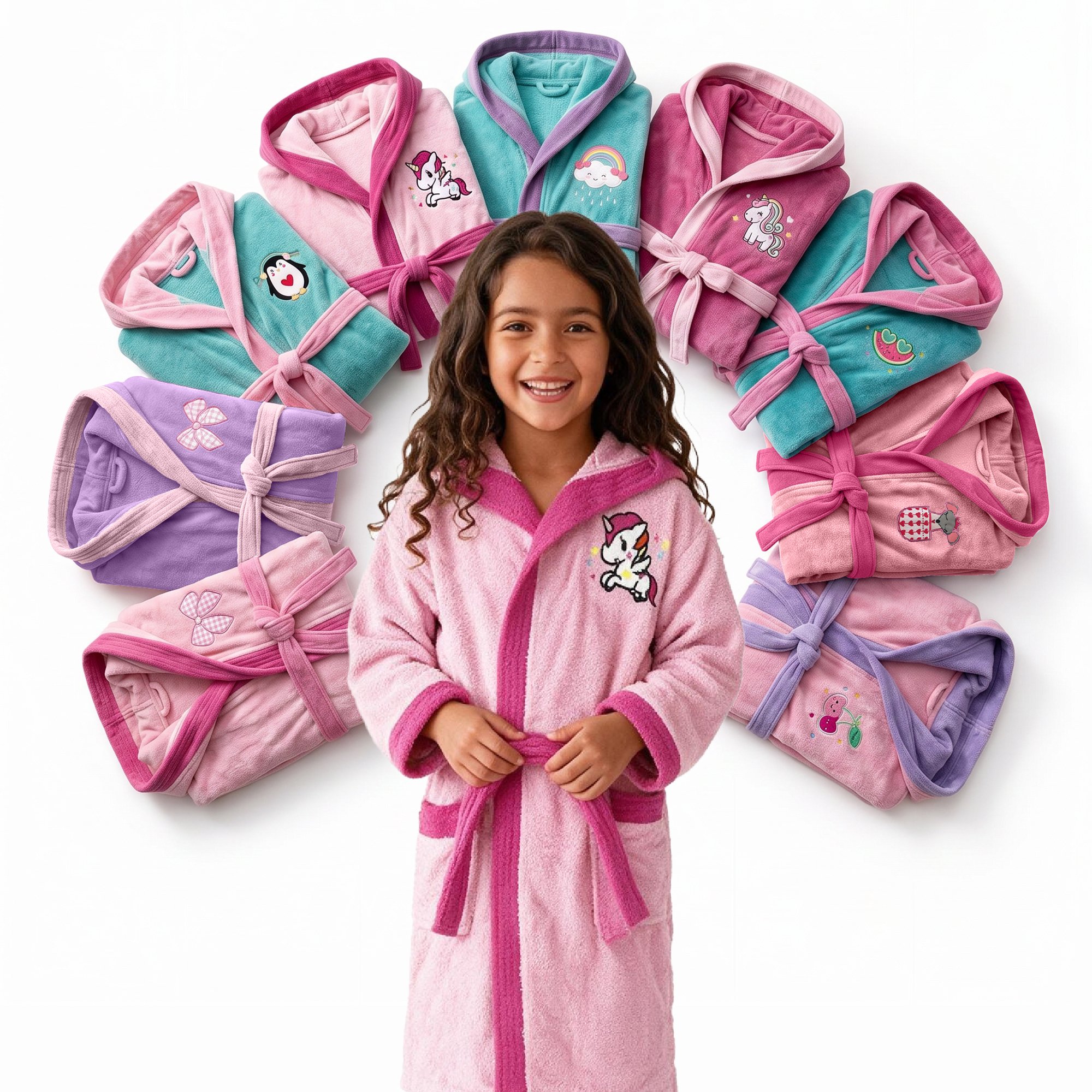 Albornoz infantil niña 100% algodón con capucha y bordado Ultra suave y absorbente - STILIA