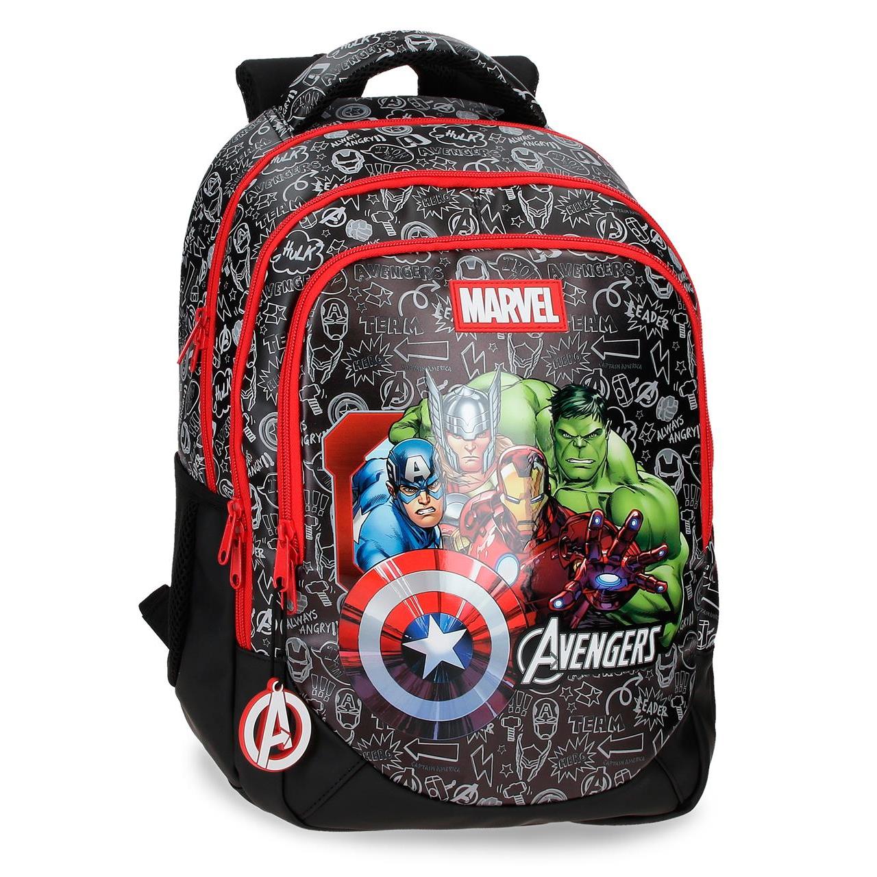Mochila escolar adaptable a carro Marvel Avengers team negro