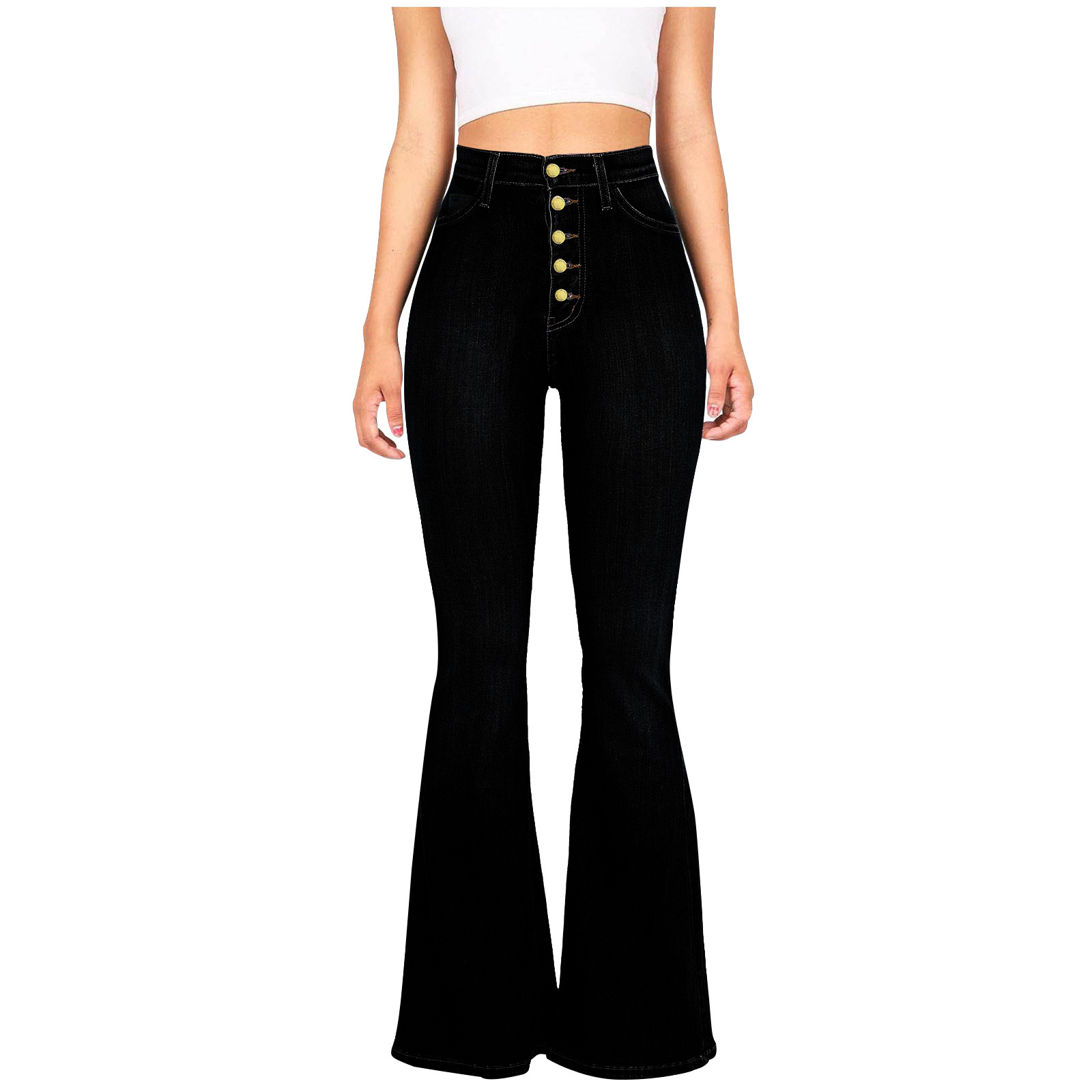 TK Vaqueros retro acampanados de cintura alta para mujer, pantalones acampanados largos y ajustados de pierna ancha para primavera y otoño, verano
