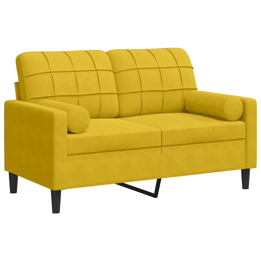 vidaXL Sofá de 2 plazas con cojines terciopelo amarillo 120 cm