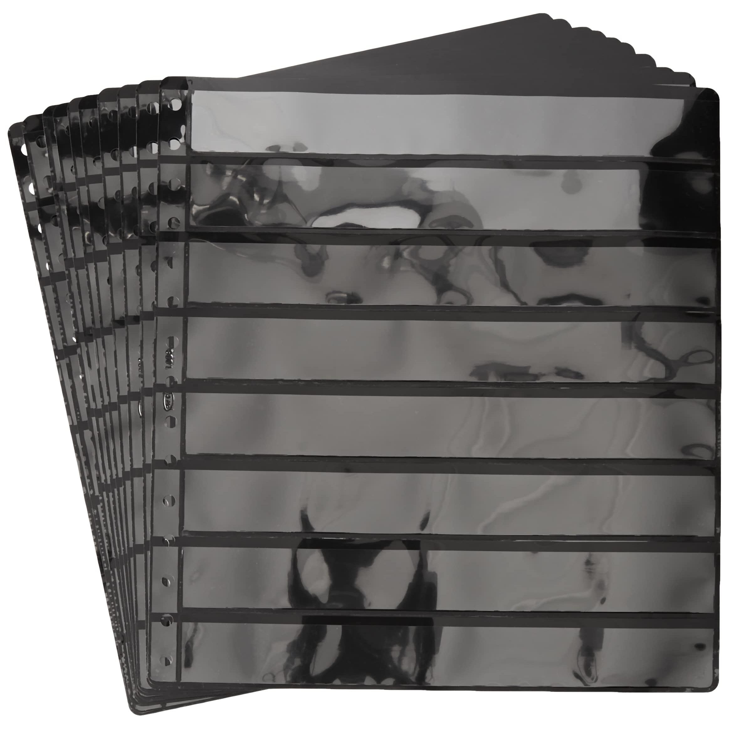Pardo 100800 - Pack de 10 fundas de sellos - 16 alojamientos , Lámina central opaca negra y transparente a cada lado