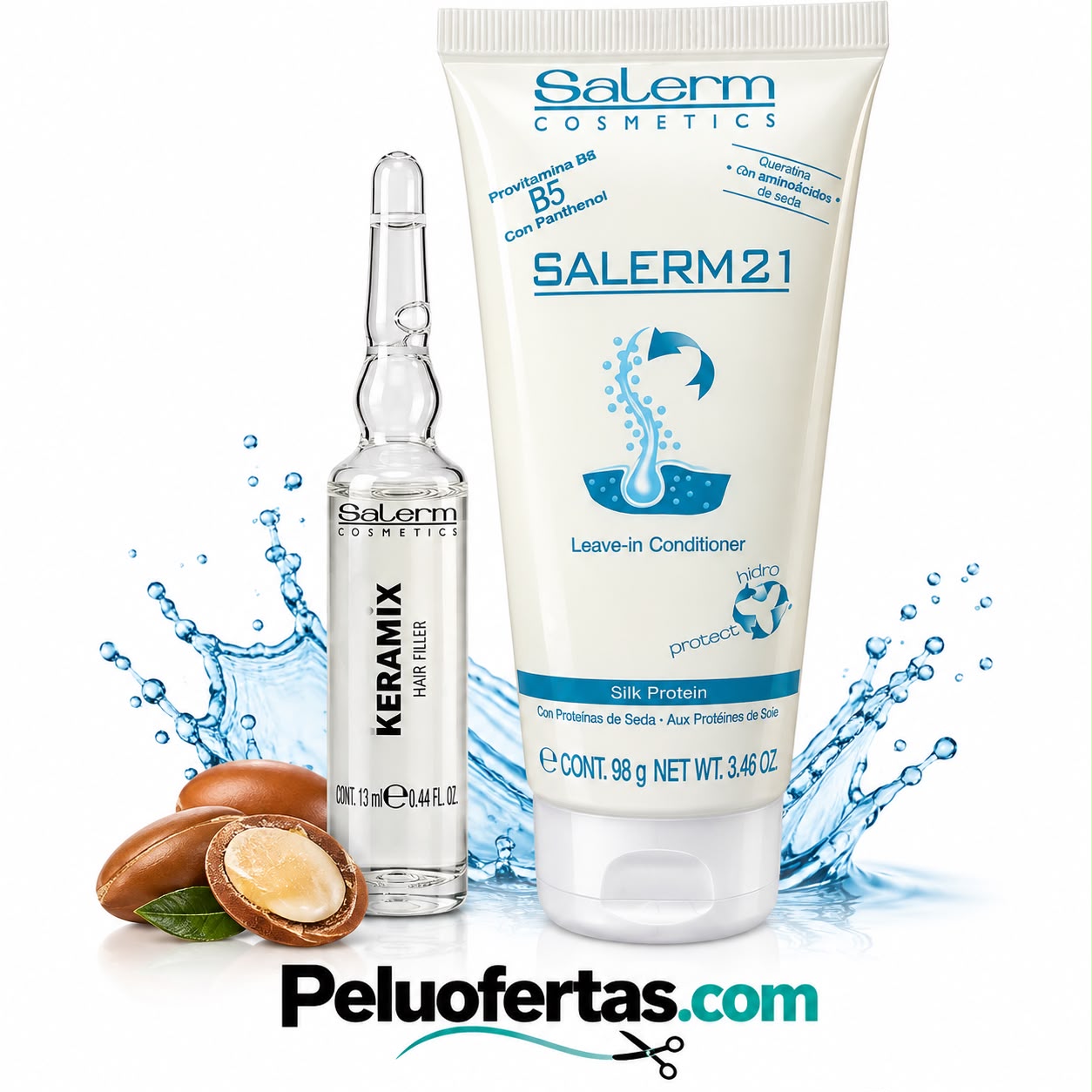 Salerm cosmetics pack keramix + salerm 21 ampolla + acondicionador silk protein 13ml/100ml