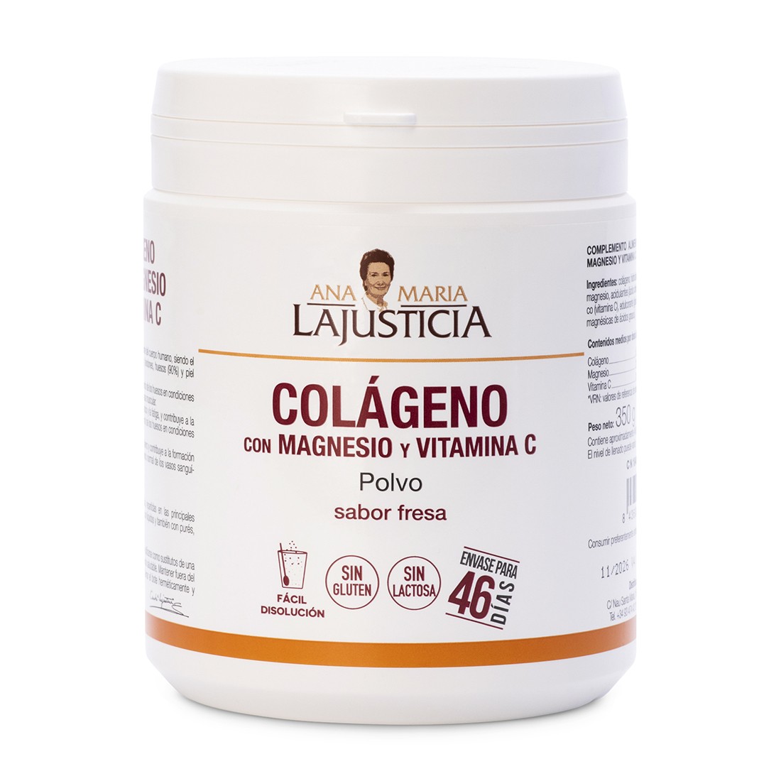 ANA MARIA LAJUSTICIA - Colágeno con Magnesio + Vitamina C, 350 g - Apoya la Regeneración de Tejidos - Mejora la Salud Ósea y Muscular