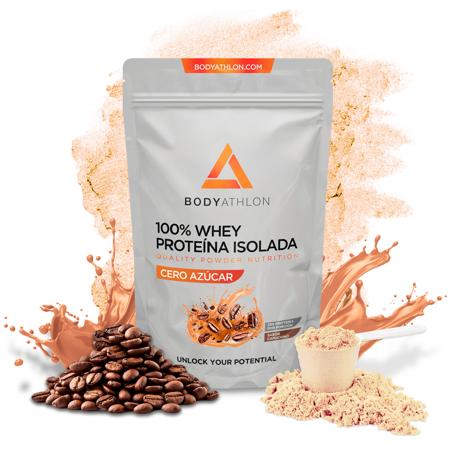 100% Whey Isolate Protein Capuccino Sin Azúcar ni Edulcorante– Aislado de Proteina de Suero de Leche- Proteina para Masa Muscular Baja en Grasa- Proteina sin Azucar, Sin Lecitina de Soja - Bodyathlon