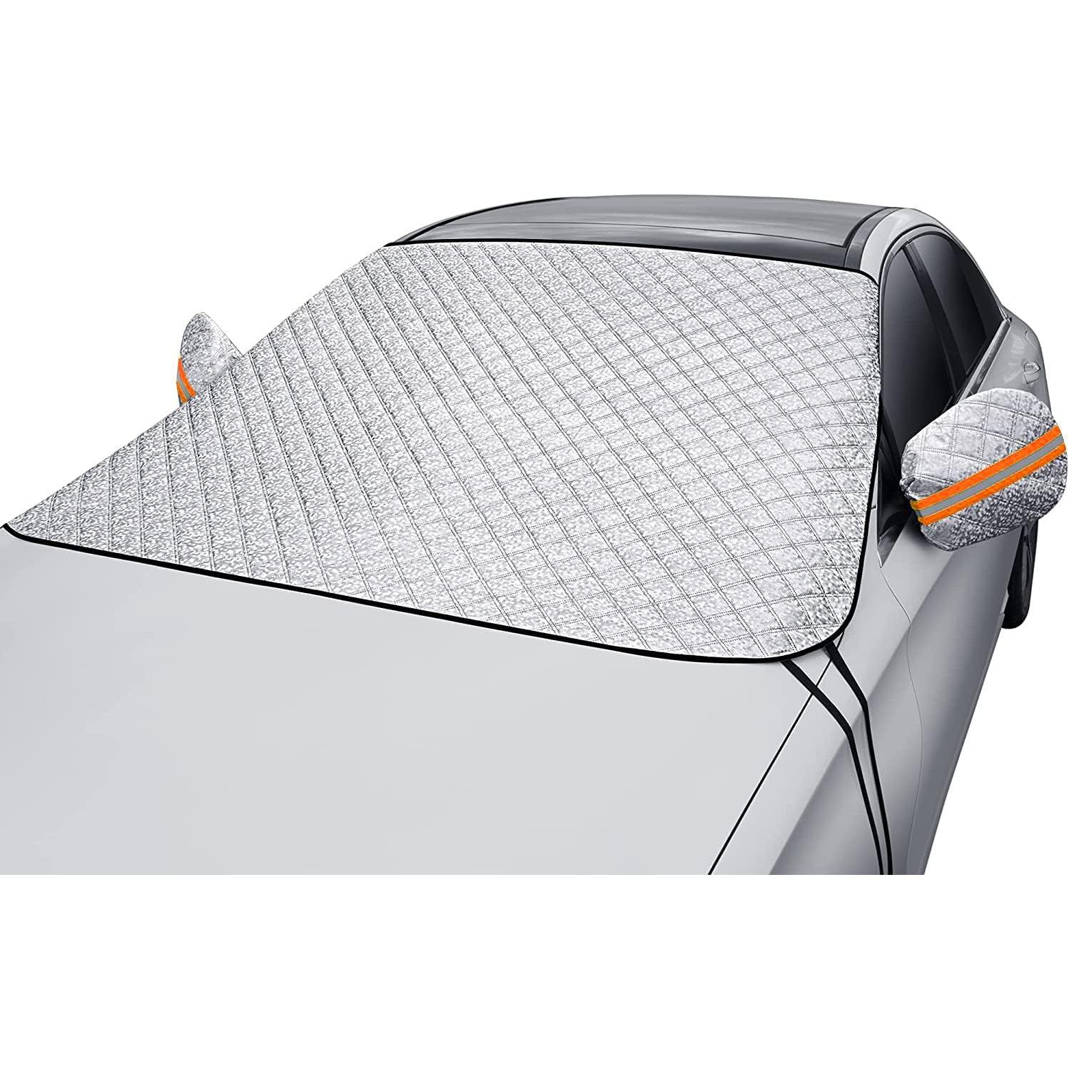 Cubierta ultragruesa para parabrisas de automóvil: nieve, hielo, sol, polvo, rayos UV, resistente al agua, ajuste perfecto para automóviles, SUV, todos los años, cubierta de automóvil de verano/invierno