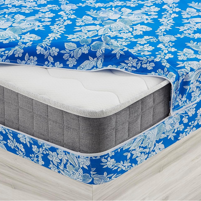 maximo descuento  Funda de colchón Estampada Azul, Resistente, Transpirable y Suave - Protector de Cama, alarga la Vida útil de su colchón y lo Protege de Manchas y Polvo - Protector con Cremallera, 90cm, 105cm, 135cm ,150cm y 180cm