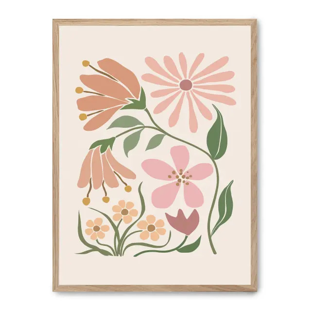 Cuadro flower market ii 30x40cm, Póster impreso en papel de primera calidad de 180gr, montado sobre marco de madera MDF acabado roble., Arte - Pinturas
