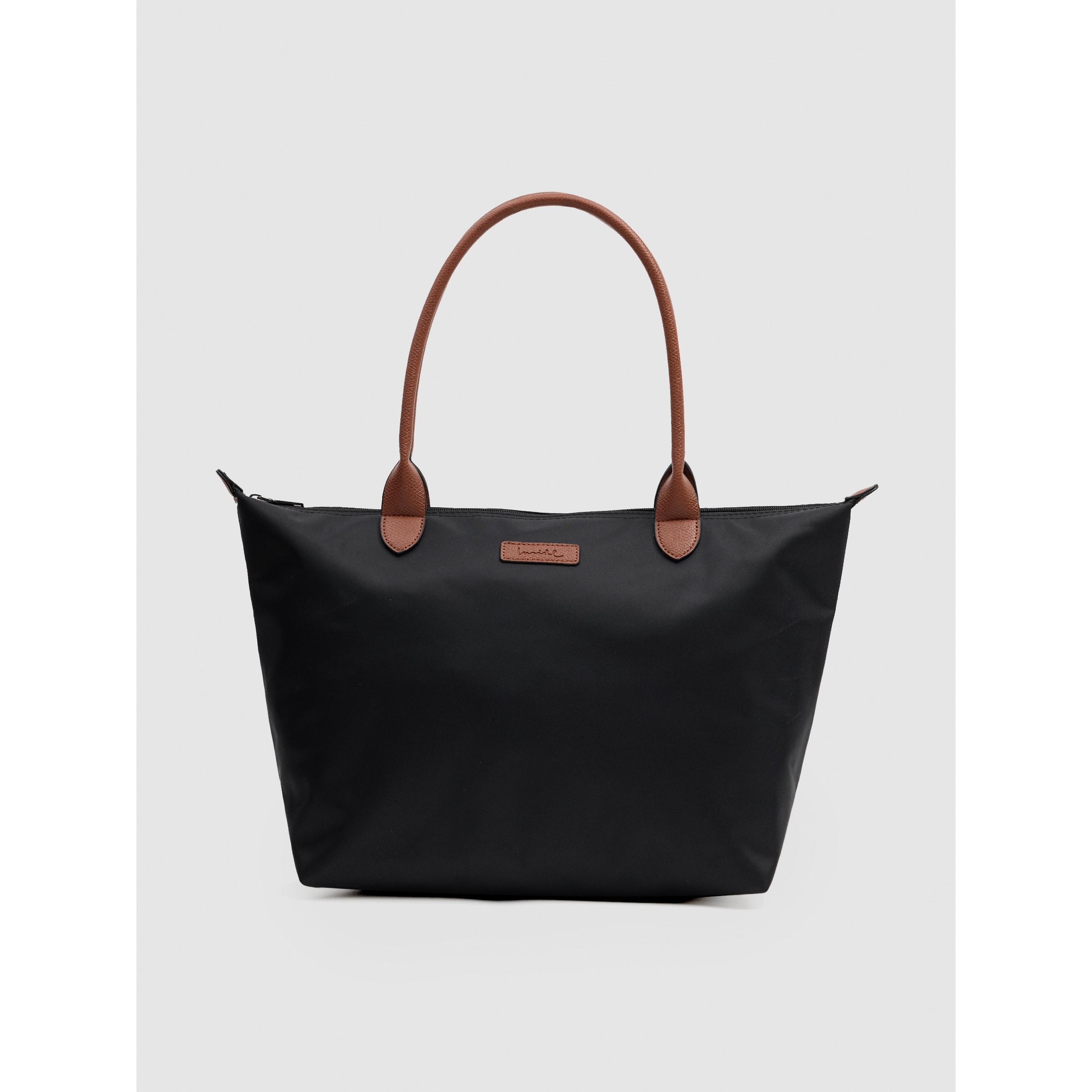 Bolso shopper amplio de lona con detalles efecto piel, asas largas y cierre superior INSIDE