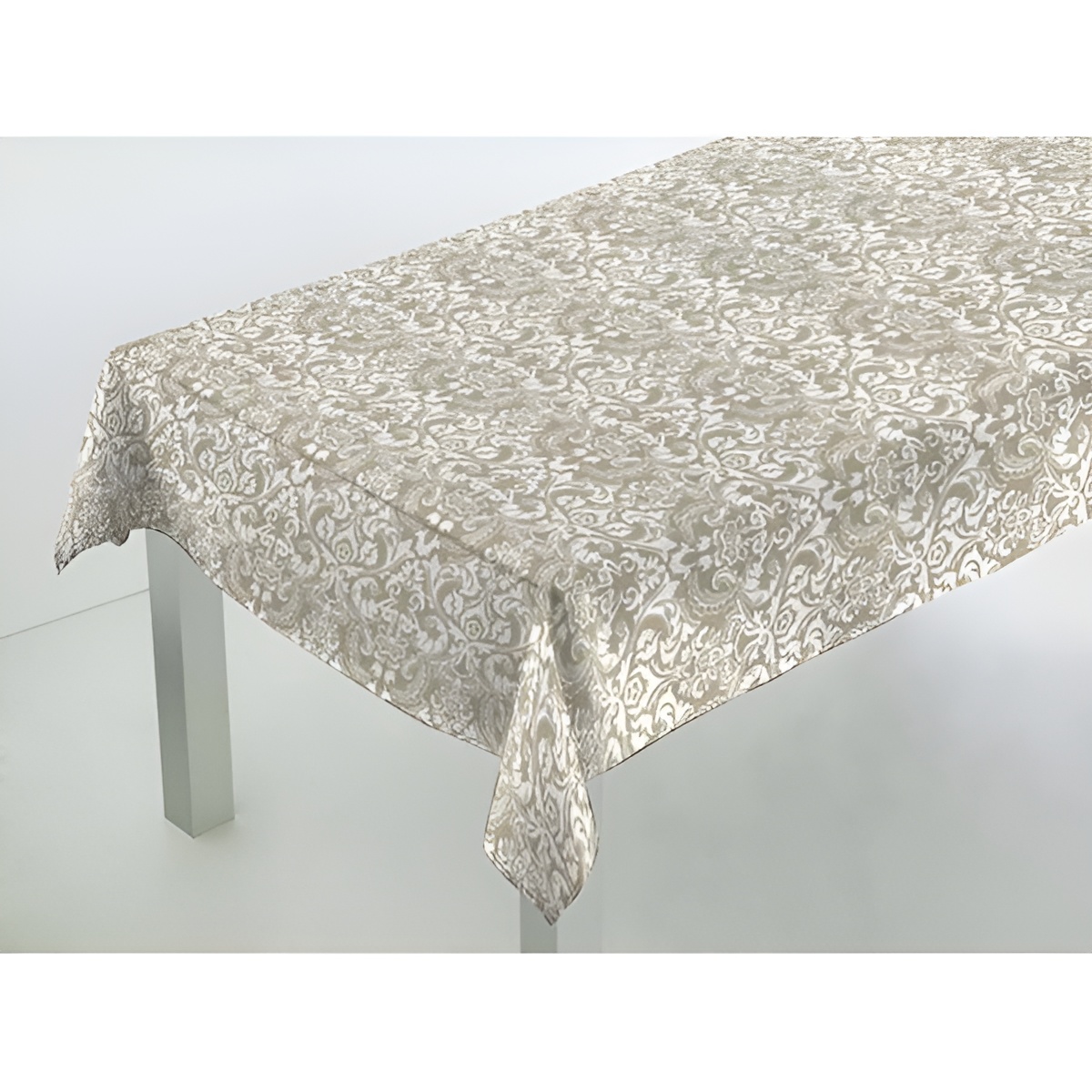 Mantel Hulehule Tex - Resinado Teflón BARROCO Anti manchas Resistente al Agua Beige Sobre Blanco