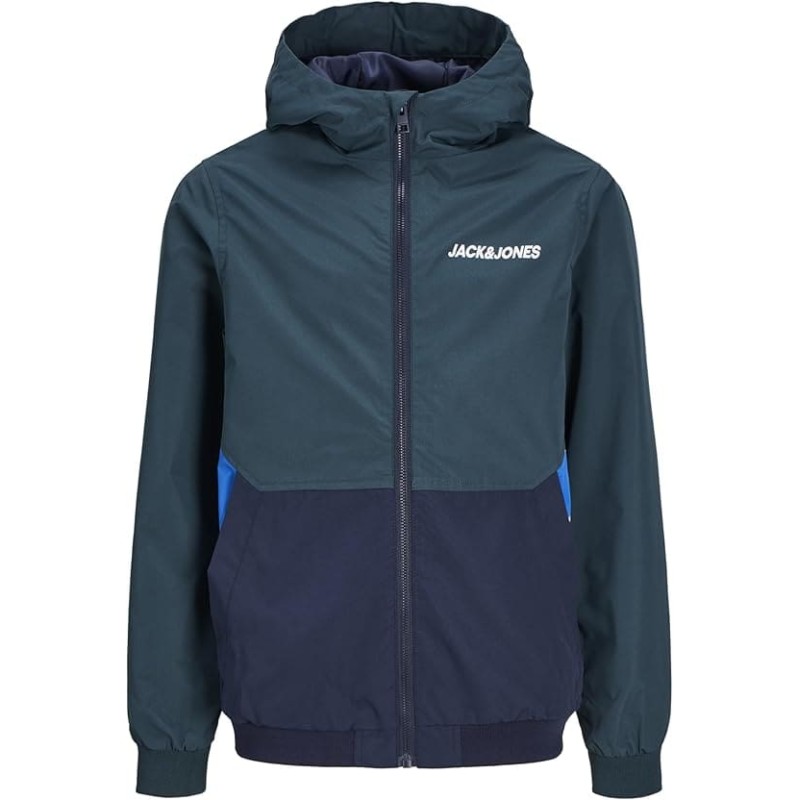 Jack&Jones Junior â€“ Niño â€“ Azul/Negro â€“ Chaqueta Bomber Softshell, Capucha, Puños Acanalados, Cierre Cremallera