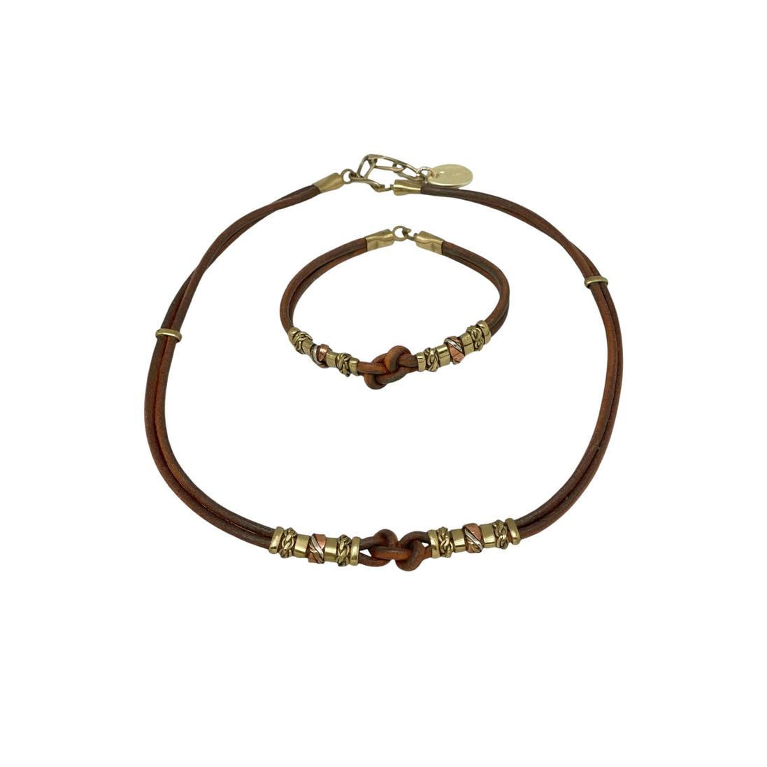 Conjunto cuero nudo cruceta con latón y cobre artesanal