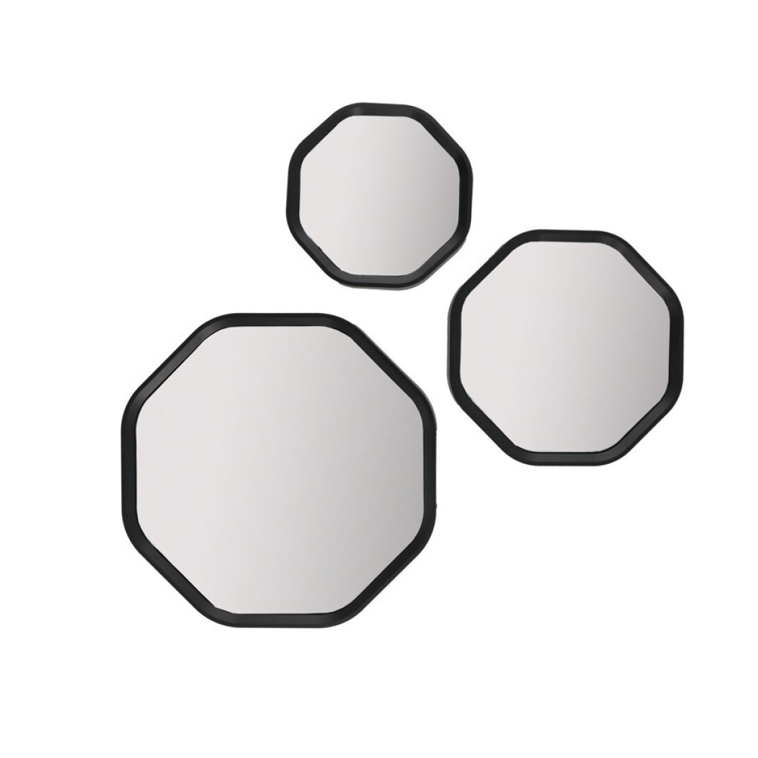 Set de 3 Espejos Decorativos de Pared Octogonales Dorados y Negros – Espejos Modernos Geométricos para Salón, Dormitorio o Recibidor – Tamaños 17 cm, 21,8 cm y 29 cm – Decoración Elegante y Minimalista