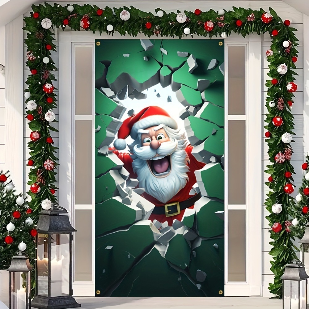 Decoración colgante para puerta, banderín navideño para recibidor y tela decorativa de poliéster para exterior--90X180CM