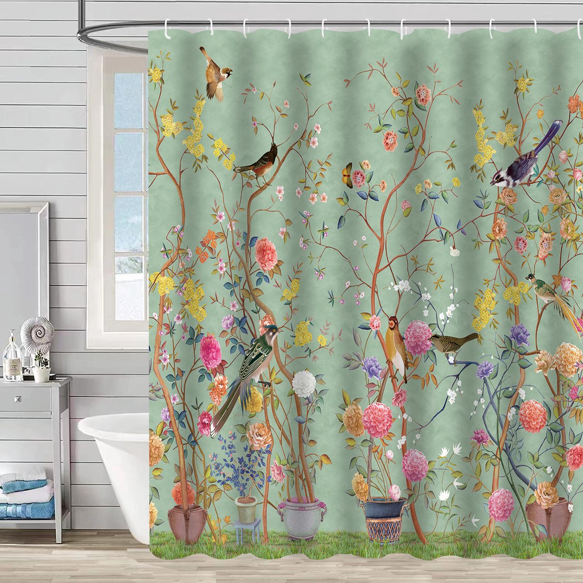 Cortina de ducha impermeable - Cortina de baño - Cortina de ducha estampada - Poliéster - 150*180cm - Verde