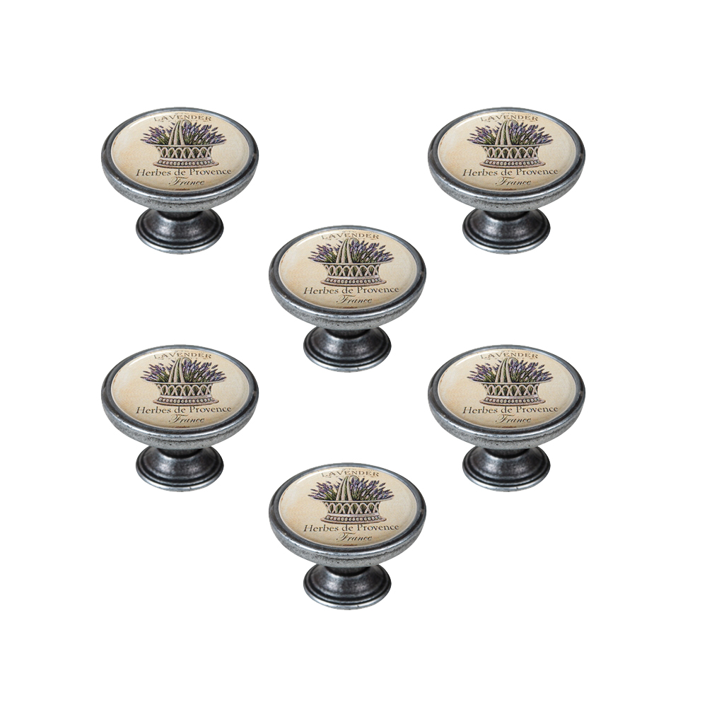 6 Un. Pomo TIRADOR Mueble Vintage Retro Metal plata Vieja BOCALLAVE - Diámetro  37MM