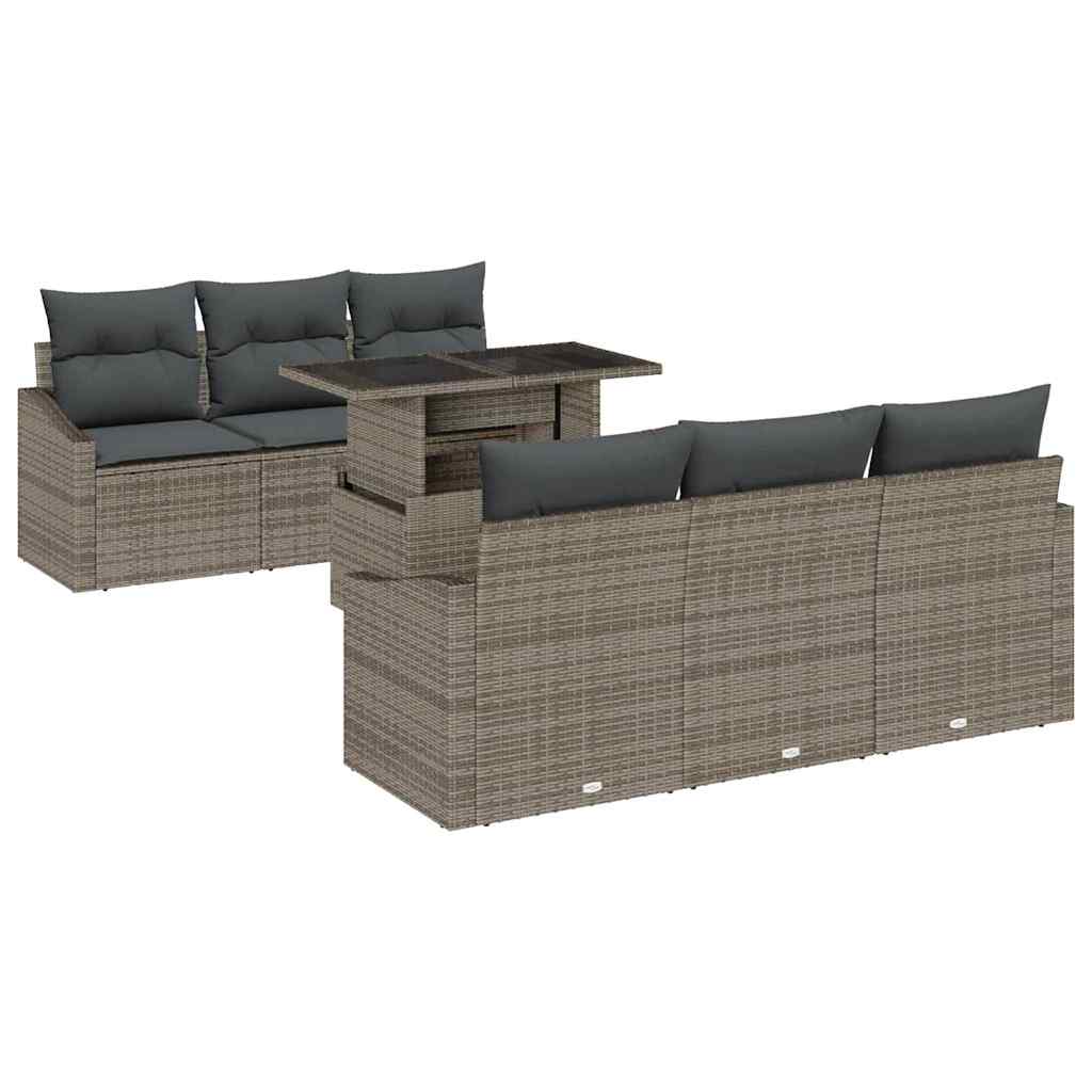 vidaXL Conjunto de sofá de jardín 7 pcs Gris ratán sintético
