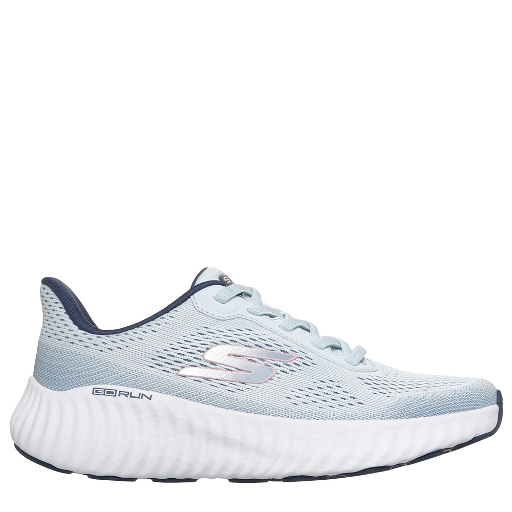 Cómoda  Zapatilla mujer Skechers SLIP-INS GO RUN NOW 2.0 azul. Amortiguación ULTRA LIGHT. Talón Heel Pillow para calzarte sin manos. Plantilla Goga Mat mejora la zancada Altura  Referencia 129735-LTBL