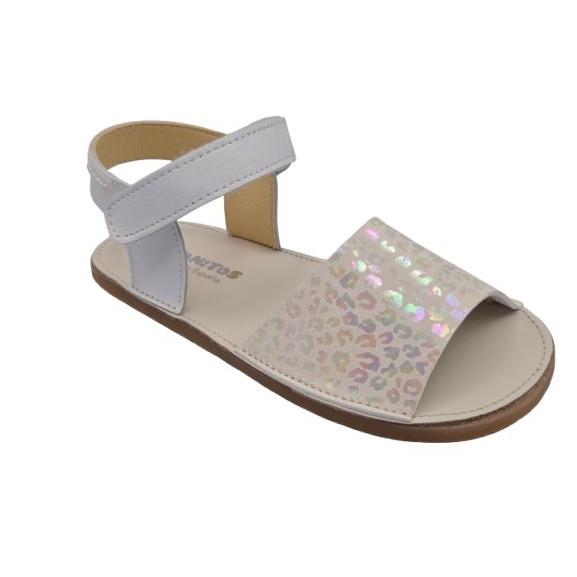 Sandalias De Piel Lavable Barefoot Para Niñas, Marca Titanitos, En Color Blanco. Titanitos L500 Playa