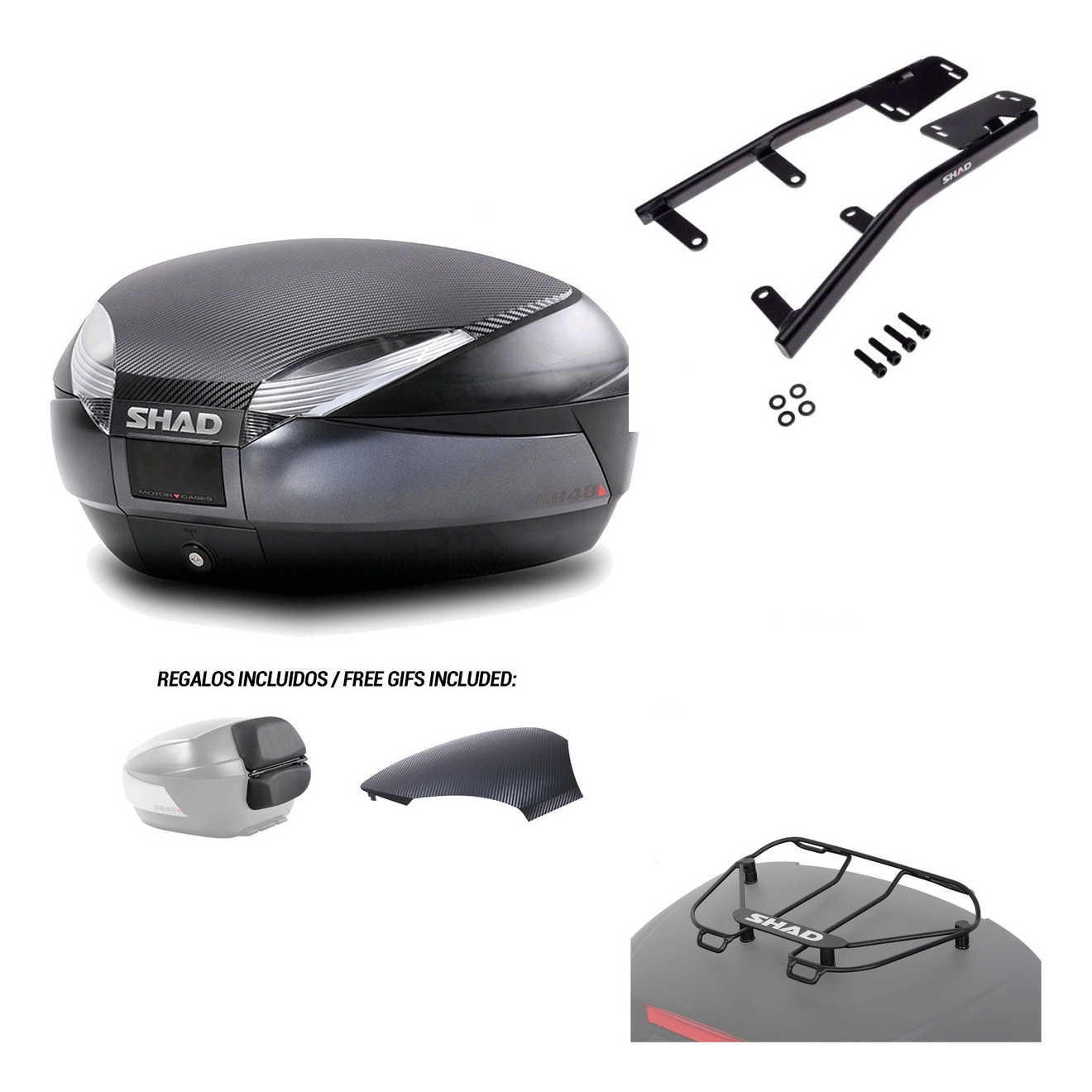 Baul Trasero + Herraje Montaje + Parrilla Portabultos Sh48 KIT-181424