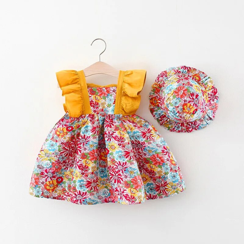TK Vestido De Princesa Sin Mangas Para Bebés Niñas Verano Con Estampados De Flores A-Line Talla True Cotton Polyester Hat Includo 0-3 Años