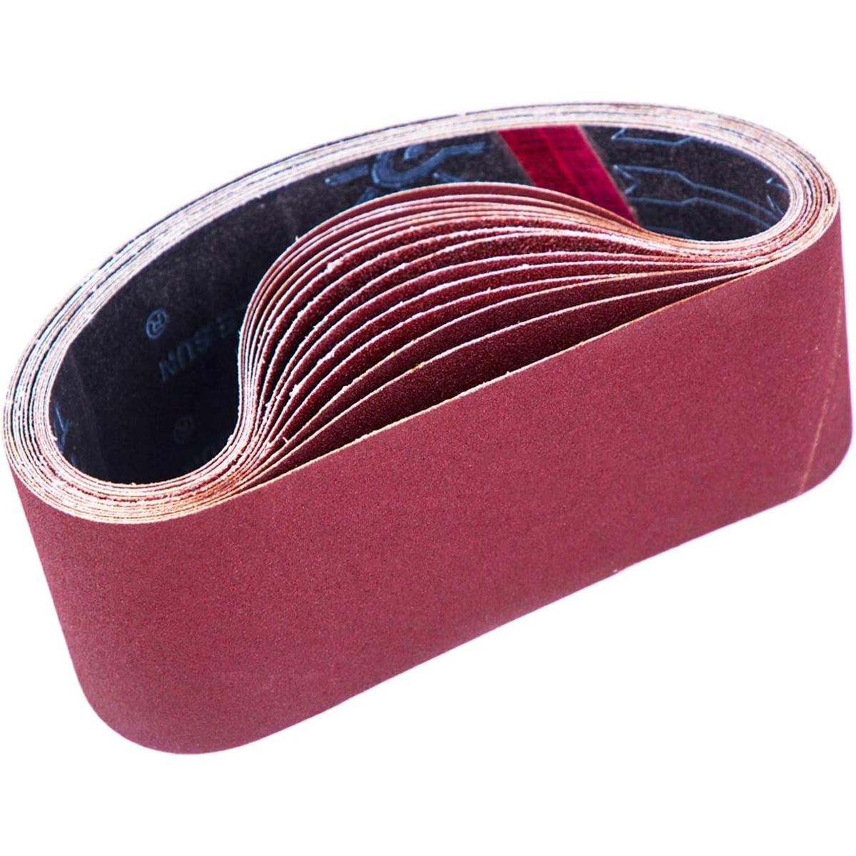 Bande abrasive, 75 x 533 mm, bandes abrasives mixtes (3x grains 80/120/150/240/400) pour ponceuses à bande (15 pièces)