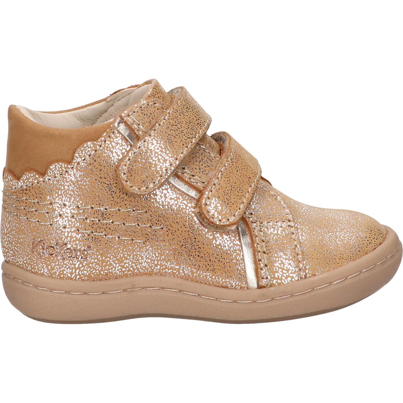 Kickers girl and boy ankle boots 912130 -10 kickmary cuir nubuc 113 beige metallise