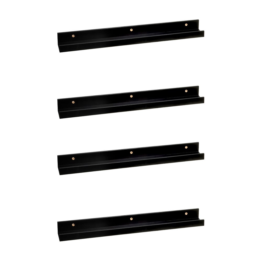 4 estantes flotantes de pared de madera negra para cuadros de 60x9,5x5 cm Repisa estrecha con borde para sujetar cuadros, marcos de fotos y decoración. CasaSelección
