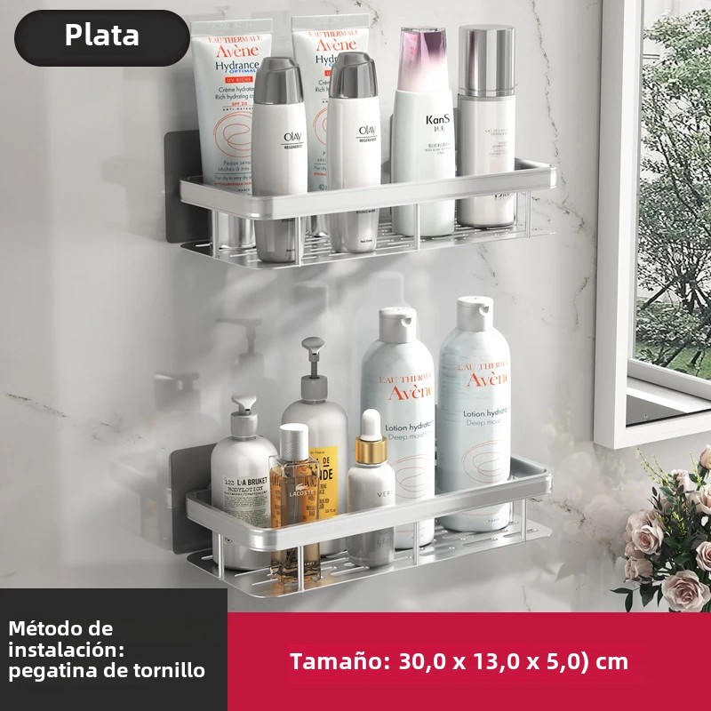 Estante De Baño De Aleación De Aluminio Para Almacenamiento De Shampoo Sin Perforar Estante De Esquina De Ducha Montado En La Pared Accesorios De Baño