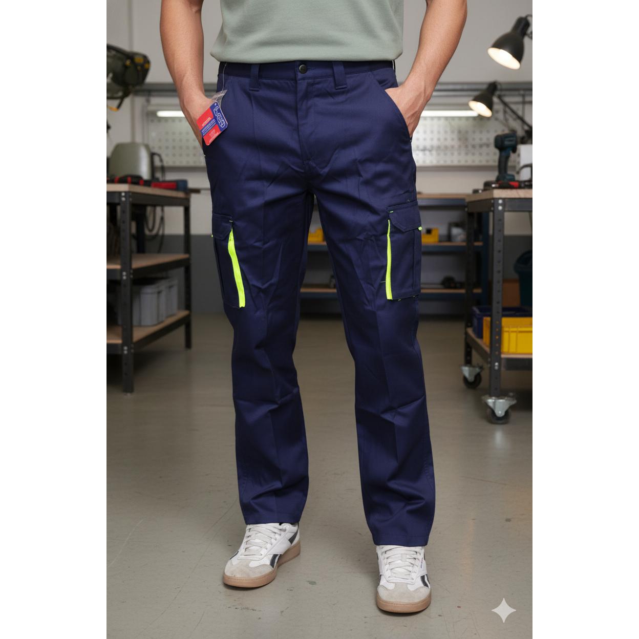 Pantalones de Trabajo Marino CDR Multibolsillos  Resistentes Cierre Elástico, Bolsillos de Seguridad Doble Costura 11471 Ficotton Sl