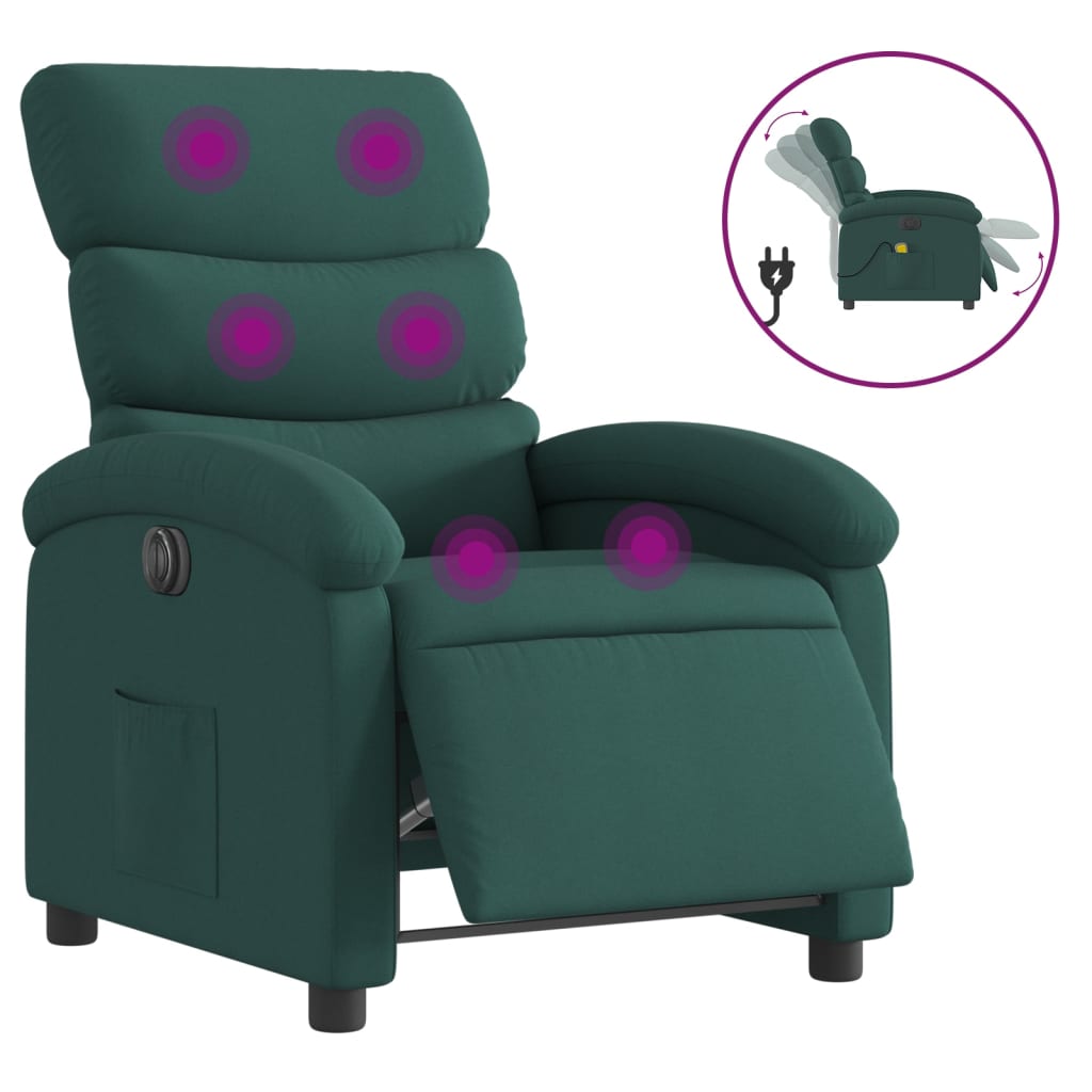 vidaXL Sillón reclinable de masaje eléctrico tela verde oscuro
