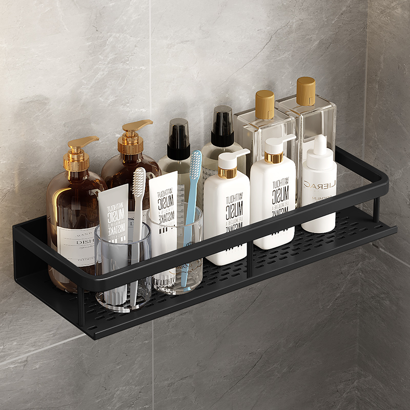 Estante De Baño De Aluminio Espacio Negro Montado En La Parada Con Cesta De Cambio Para Accesorios De Cocina Y ToiletteITO