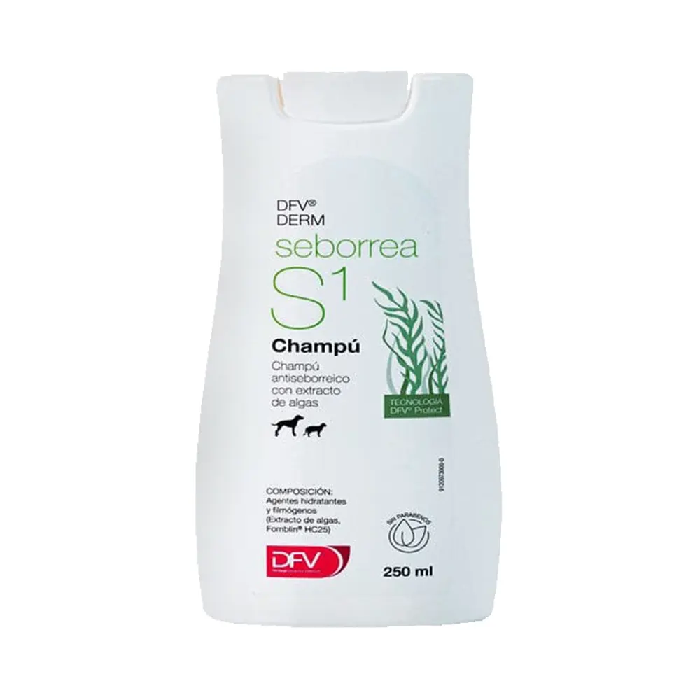 DFV Derm Seborrea S1 Champú 250mL Champú dermatológico para perros y gatos que ayuda a controlar la seborrea Dechra