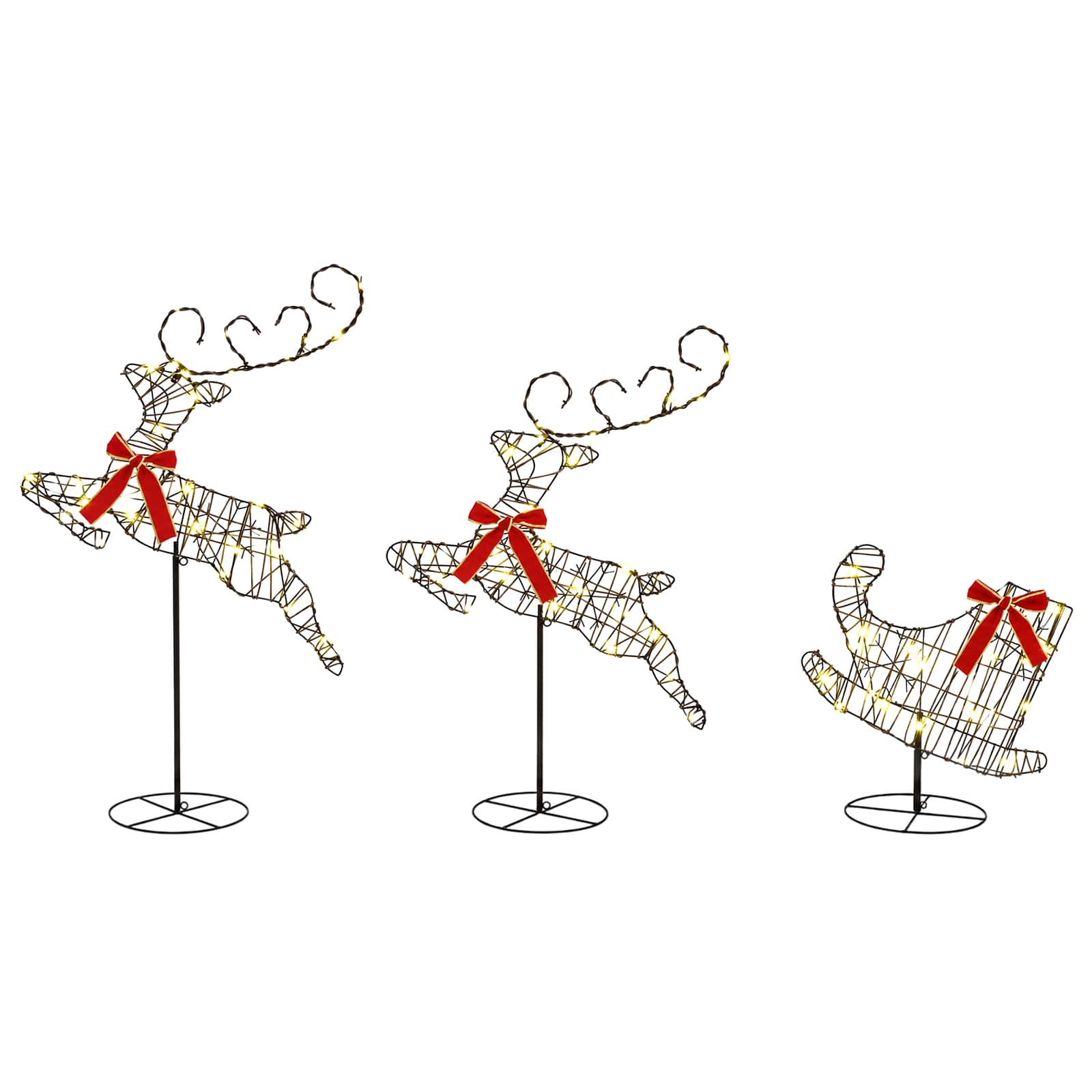 vidaXL Reno de Navidad con trineo 3 uds. 72 LED Multicolor