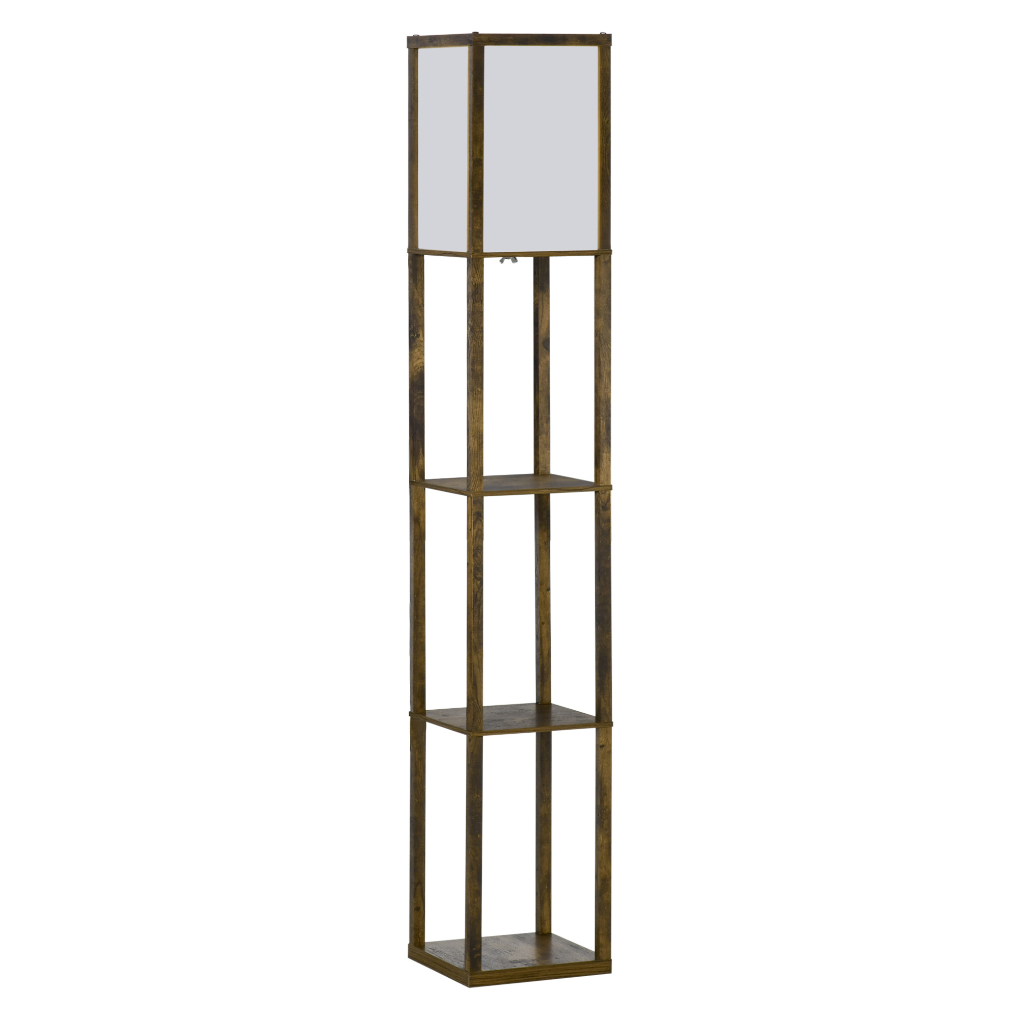 HOMCOM Lámpara de Pie con Estantes de Almacenaje, Lámpara de Madera Moderna, Bombilla E27, para Salón, Dormitorio, Oficina, Negro