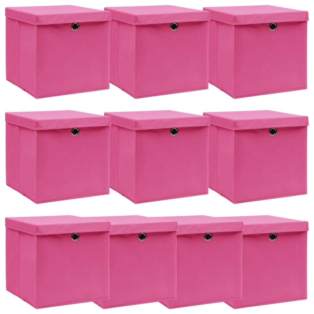 vidaXL Cajas de almacenaje con tapas 10 uds tela 32x32x32 cm Multicolor