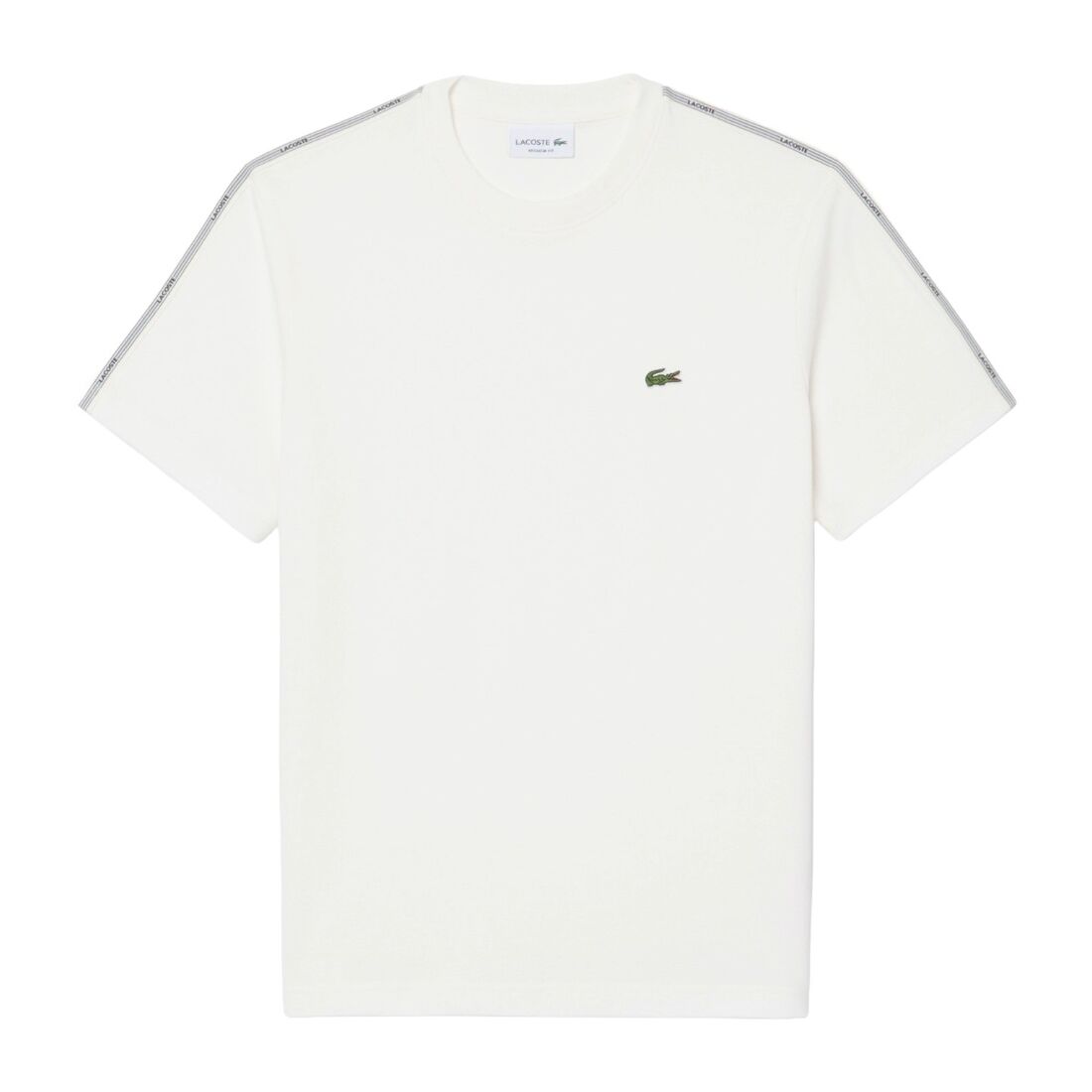 Camiseta Blanca Lacoste con Raya en la Manga de Estilo Casual y Deportivo