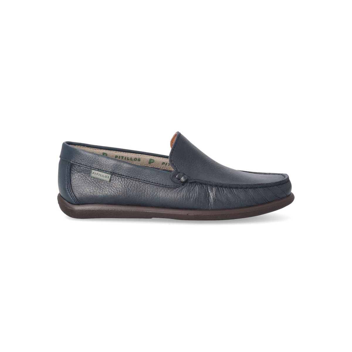 PITILLOS - Mocasines hombre piel primera calidad sin cierre, suela de goma ligera y flexible, detalle costura visible color marino, hechos en España