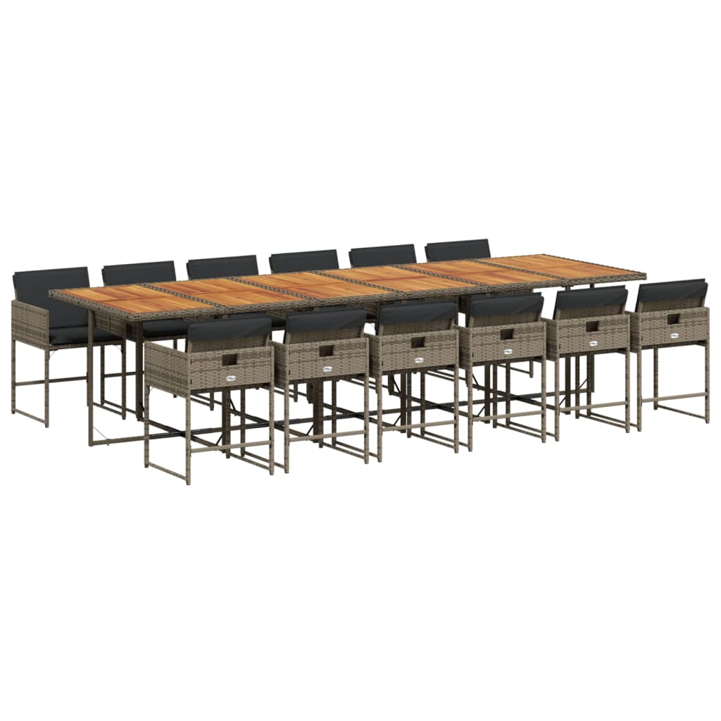 vidaXL Set comedor de jardín con cojines 13 pzas ratán sintético gris